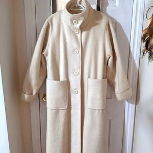 Vintage ivory wool coat with high collar